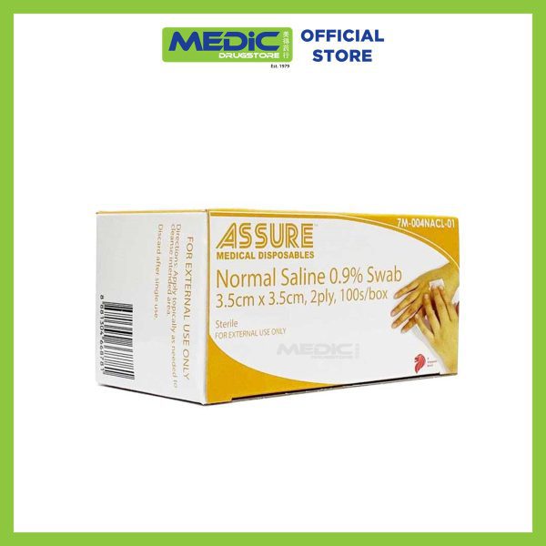 Assure Normal Saline 0.9% Swab 3.5x3.5cm 2ply 100s