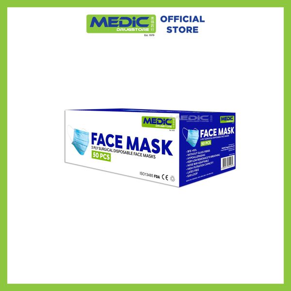 Medic Drugstore Disposable 3-Ply Surgical Face Mask 50pcs Ear Loop