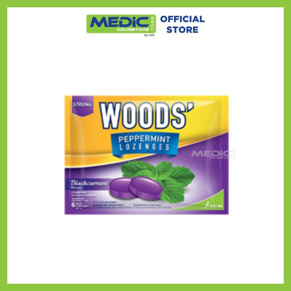 Woods Peppermint Lozenges Strong Blackcurrant Flavour 6s