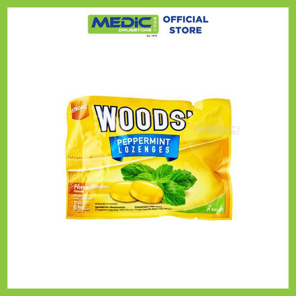 Woods Peppermint Lozenges Strong Honey Lemon Flavour 6s