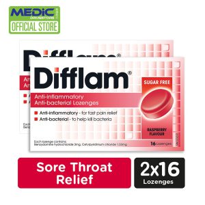 Difflam Anti inflammatory And Anti bacterial Lozenges- Raspberry Flavour 16S