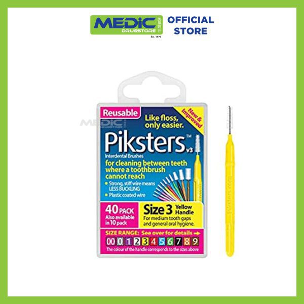 Piksters Interdental Brush Size 3 Yellow Handle 40s