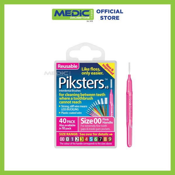Piksters Interdental Brush Size 00 Pink Handle 40s
