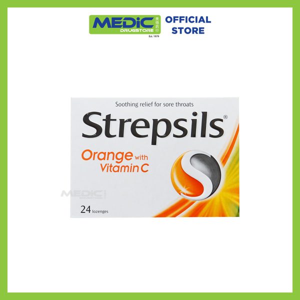 Strepsils Lozenges For Sore Throats Orange With Vitamin C 24s