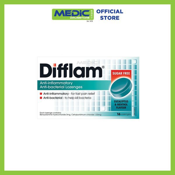 Difflam Anti inflammatory And Anti bacterial Lozenges- Eucalyptus and Menthol Flavour 16s