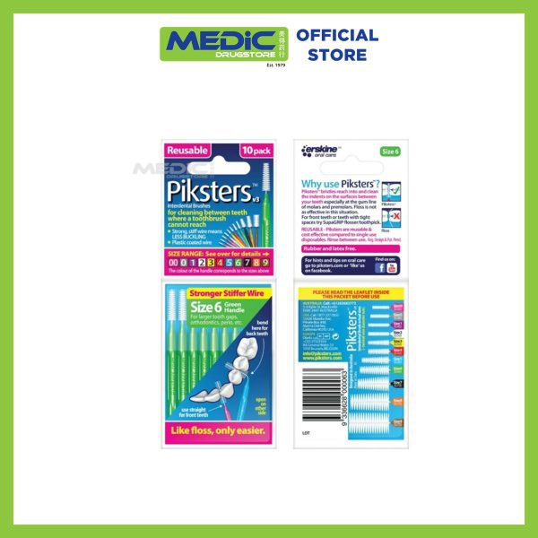 Pikster Interdental Brush Size 6 Green Handle 10s