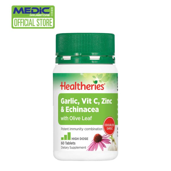 Healtheries Garlic, Vitamin C, Zinc & Echinacea with Olive Leaf 60s