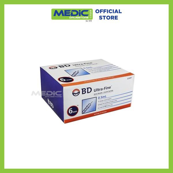 BD Ultra-Fine Insulin Syringe 0.5ml, 0,25mm (31G) x 6mm, Ref 324901 100s